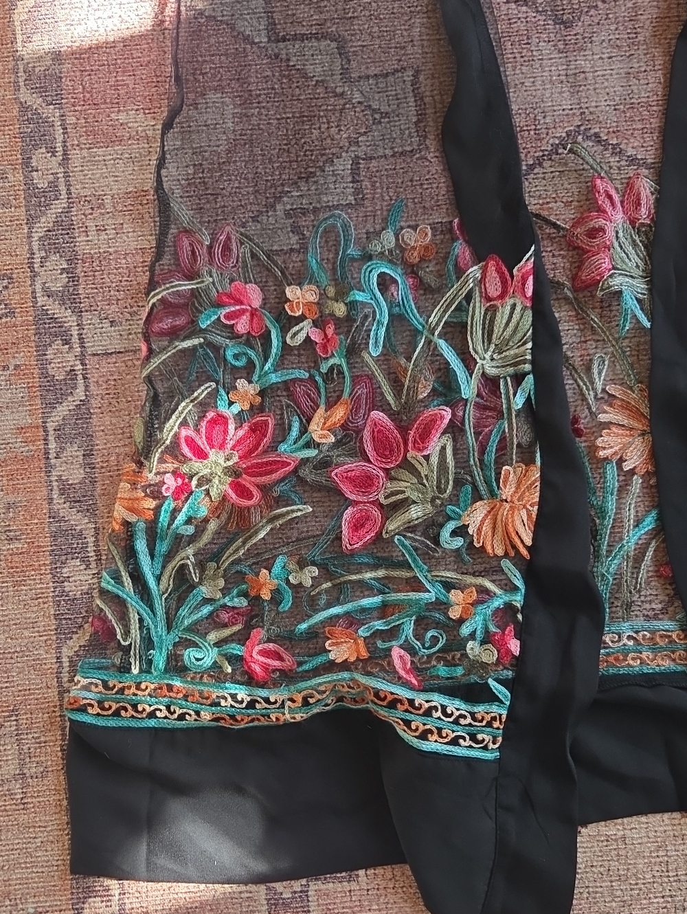 Embroidered Sheer Black Floral Duster - Picture 3 of 7